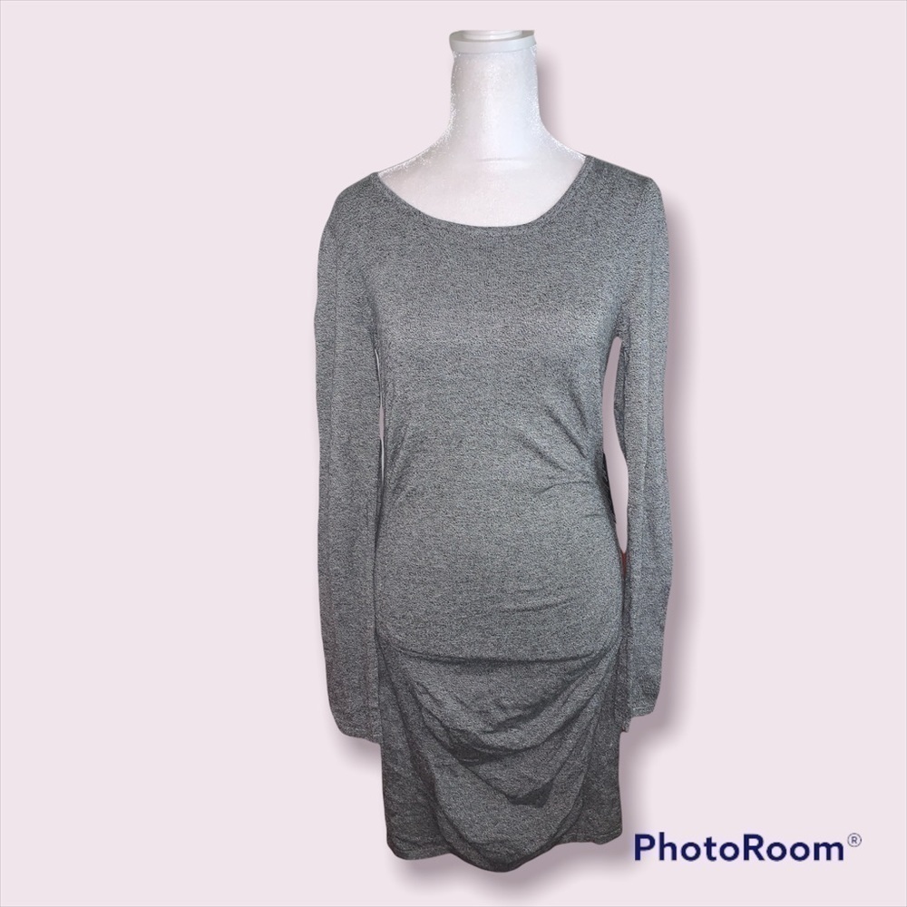 Last Chance Express Grey Marl Ruched Bodycon Dress Open Back Black Panel Medium‎